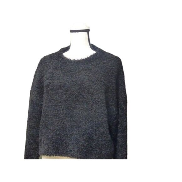 Halogen Boucle Cropped Teddy Bear Sweater, Black, L - Picture 4 of 9